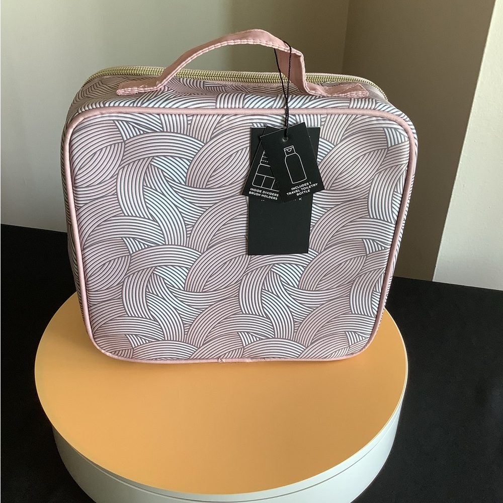 Jones New York Pink and White Patterned Cosmetic Train Case